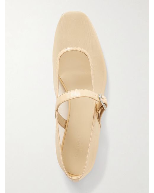 Le Monde Beryl Natural Mary-Jane-Ballerinas Aus Mesh Mit Lederbesätzen