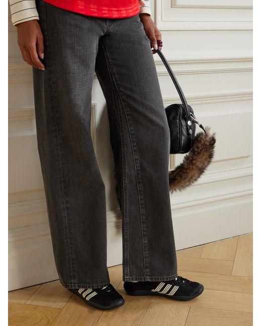 Adidas Originals Black Wales Bonner Karintha Leather And Crochet-Trimmed Satin Sneakers