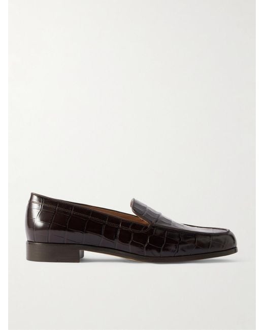 Emme Parsons Brown Danielle Glossed Croc-Effect Leather Loafers
