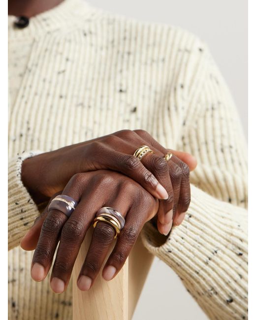 BY PARIAH Natural Classic Stack Set Aus Drei Ringen Aus Achat Und Recyceltem 14 Karat Mit Diamanten