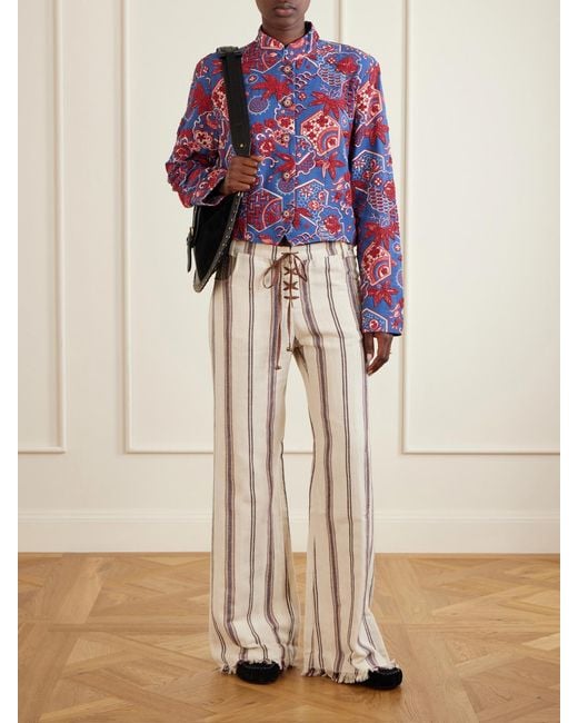 Alix Of Bohemia White Clarke Delft Hive Cropped Embellished Printed Cotton Jacket
