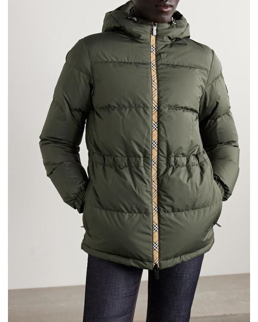 Burberry Green Daunenjacke Aus Gestepptem Shell Mit Kapuze