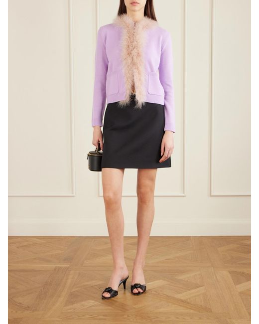 Valentino Garavani Pink Feather-Trimmed Wool Cardigan