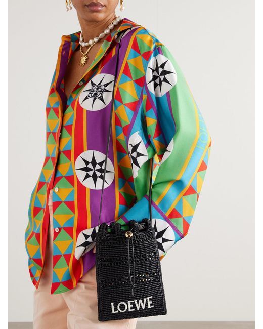 Sac Porté Épaule En Raphia À Broderie Et À Finitions En Cuir X Paula's Ibiza Loewe en coloris White