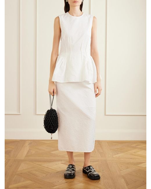 CECILIE BAHNSEN White Cbdaimi Cotton-Blend Matelassé Blouse