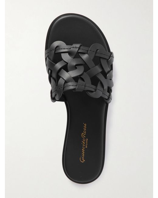 Gianvito Rossi Black Amalfi Pantoletten Aus Geflochtenem Leder