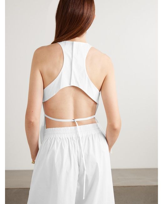 St. Agni White Open-Back Cotton-Blend Poplin Tank