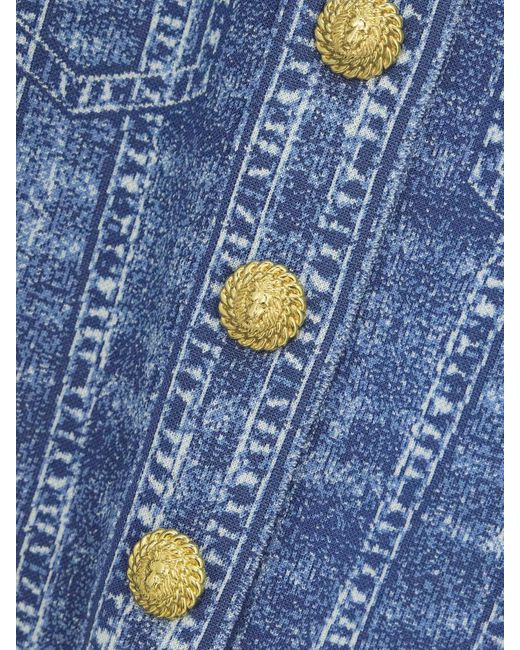Balmain Blue Cardigan Aus Jacquard-Strick Mit Trompe-L'Œil-Print