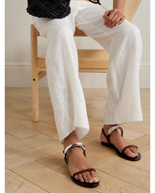 Amanu White The Ghana Embellished Leather Slingback Sandals