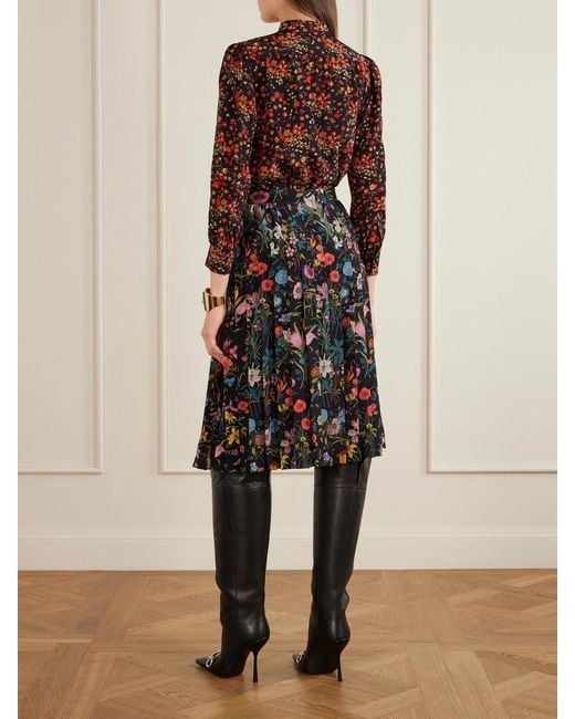 Gucci Black Pleated Printed Silk Skirt