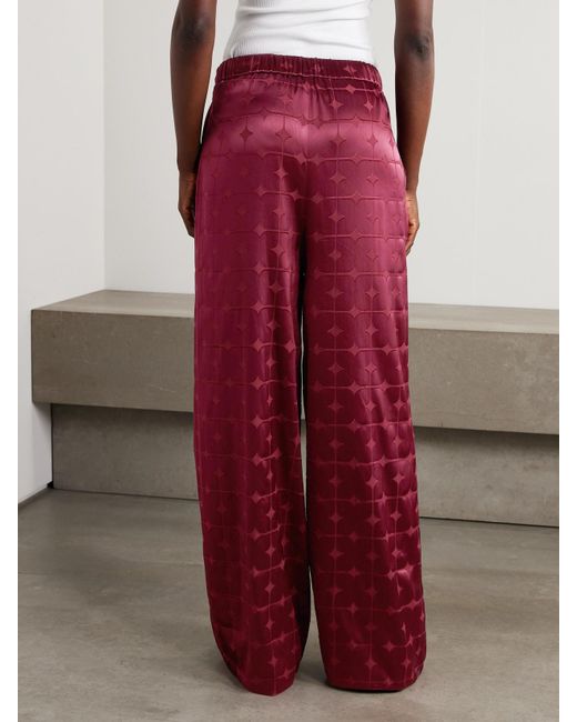 ‎Dima Ayad Red Geometric Devoré-Satin Straight-Leg Pants