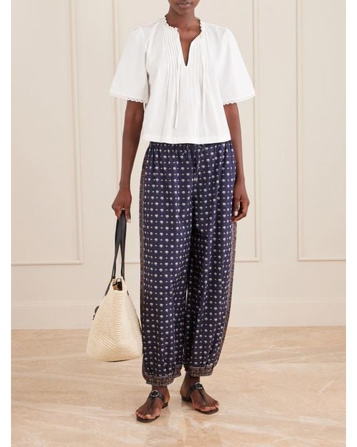 Doen Blue Yarrow Printed Cotton Balloon Pants