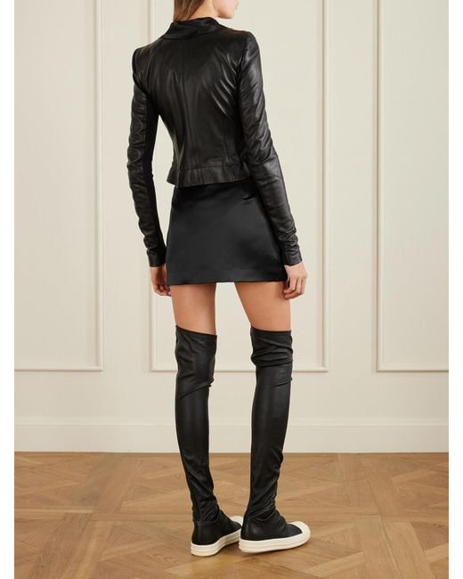 Rick Owens Black Satin Twill-Trimmed Leather Jacket