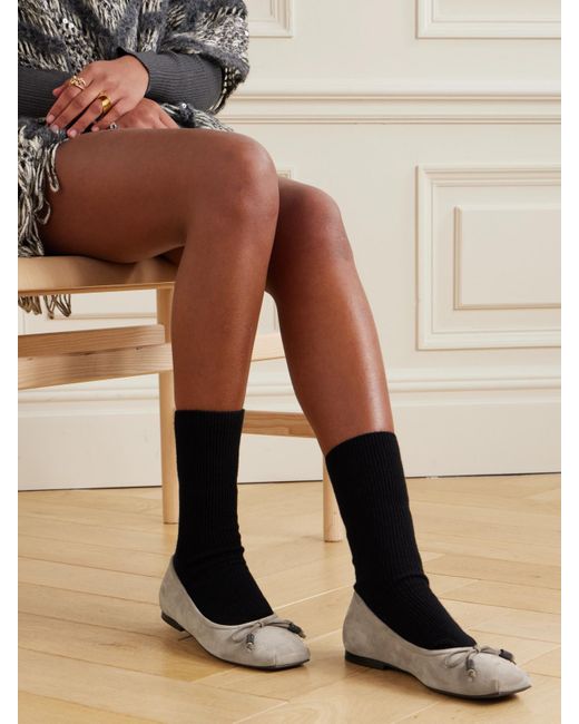 Brunello Cucinelli Natural Ballerinas Aus Veloursleder Mit Zierperlen