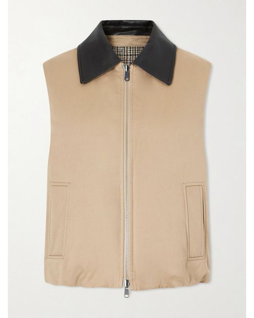 Brunello Cucinelli Natural Reversible Checked Padded Cotton And Linen Gilet