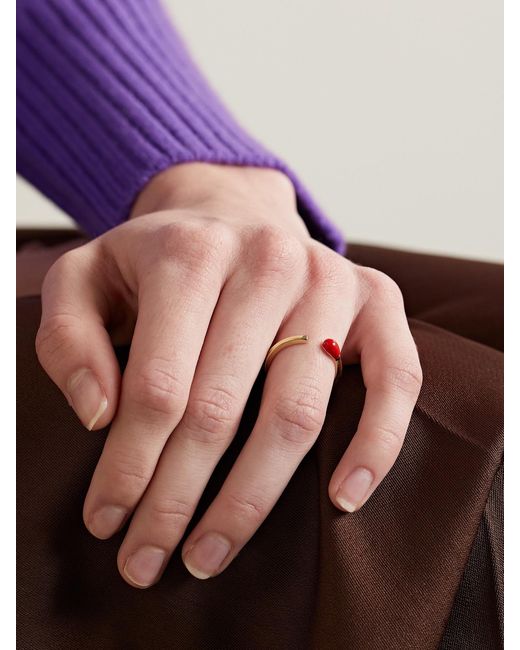 Alison Lou Red Match Stack 14-Karat And Enamel Ring
