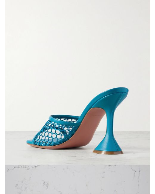 AMINA MUADDI Blue Lupita Fishnet And Leather Mules