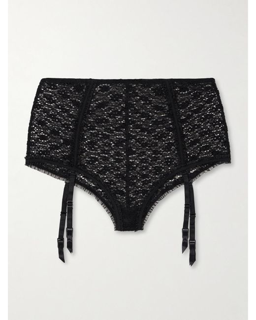 Kiki de Montparnasse Black Chante Grosgrain-Trimmed Stretch-Lace Briefs