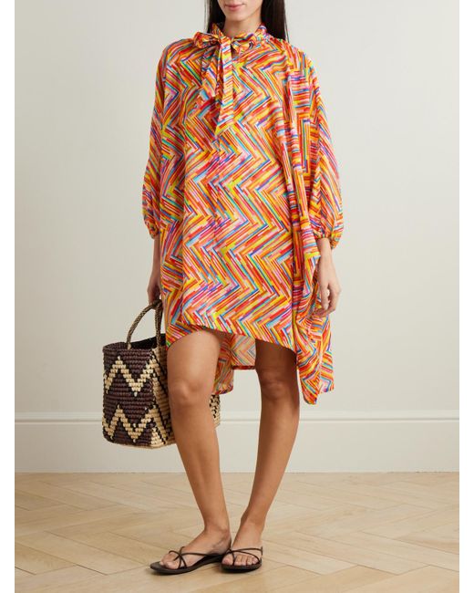 Robe De Plage En Voile De Coton Et De Soie Mélangés Imprimé À Col Noué Mare Missoni en coloris Orange