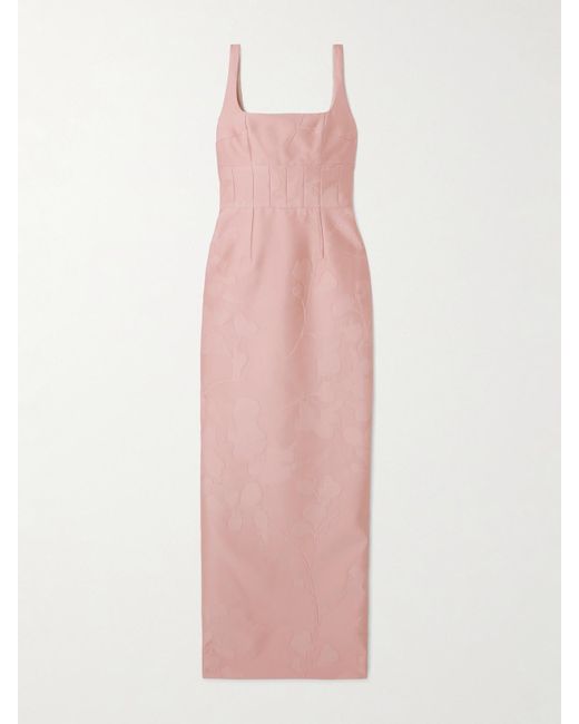 Emilia Wickstead Pink Megara Paneled Cloqué Maxi Dress