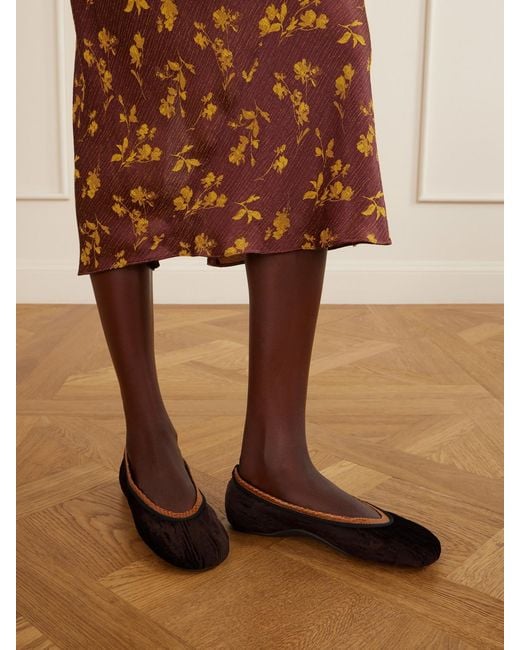 Dries Van Noten White Leather-Trimmed Velvet Ballet Flats
