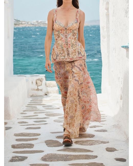 a line dress work Floral Embroidered Thread Work A-Line Silk Maxi Ethnic Dress M-38