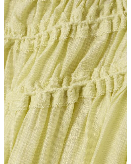 Tory Burch Yellow Shirred Frayed Lyocell-Blend Midi Skirt