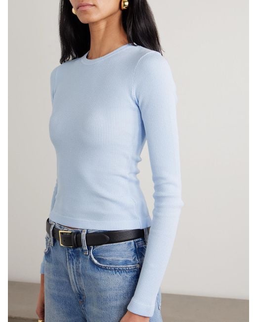 Citizens of Humanity Blue Pilar Cropped Waffle-Knit Cotton T-Shirt