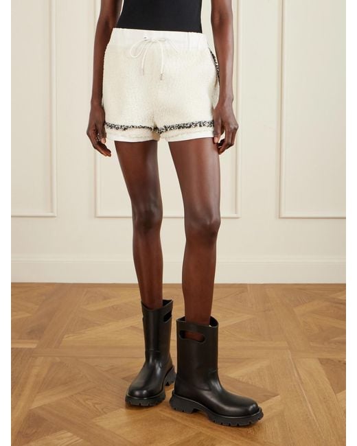 Sacai White Canvas-Trimmed Bouclé-Tweed Shorts