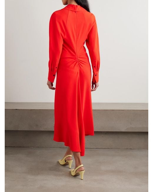 Victoria Beckham Asymmetric Gathered Crepe Shirt Dress