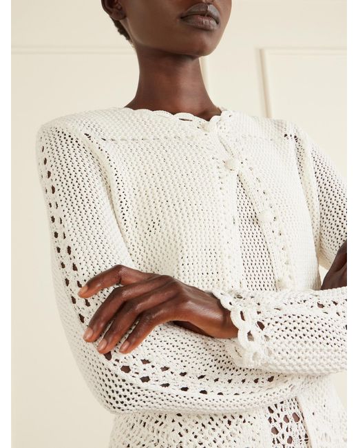 Erdem White Crocheted Cotton Peplum Cardigan
