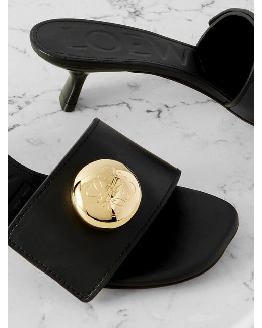 Loewe Black Pebble Embellished Leather Sandals