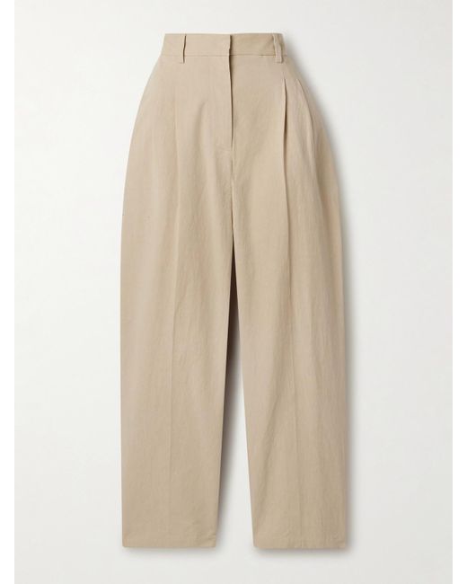 ボトムスその他 The Row Lilas light khaki cotton and linen trousers THE ROW Lilas Pleated Wide-Leg Cotton-Linen Pants | Neiman