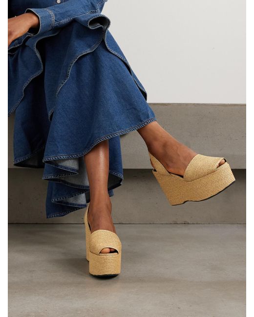 Alaïa Natural Slingback-Wedges Aus Stroh Mit Plateau