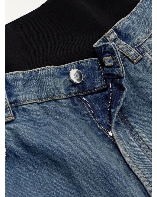 Alaïa Blue Layered Jersey-Trimmed Wide-Leg Jeans