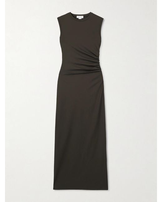 Stella McCartney Green Ruched Recycled Satin-Jersey Midi Dress