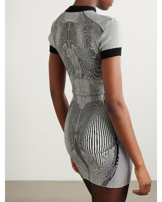 Jean Paul Gaultier Gray Minikleid Aus Gestreiftem Jacquard-Strick Mit Trompe-L'Œil-Print