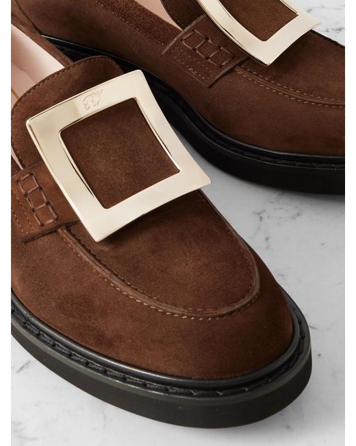 Roger Vivier Brown Viv Rangers Buckled Suede Loafers