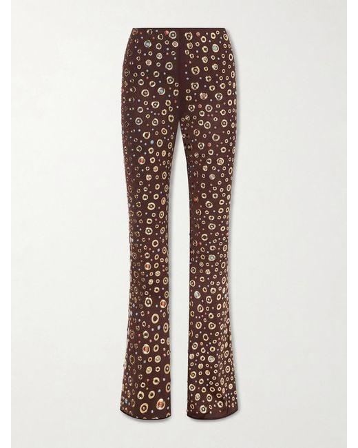 Oseree Brown Studded Stretch-Jersey Flared Pants