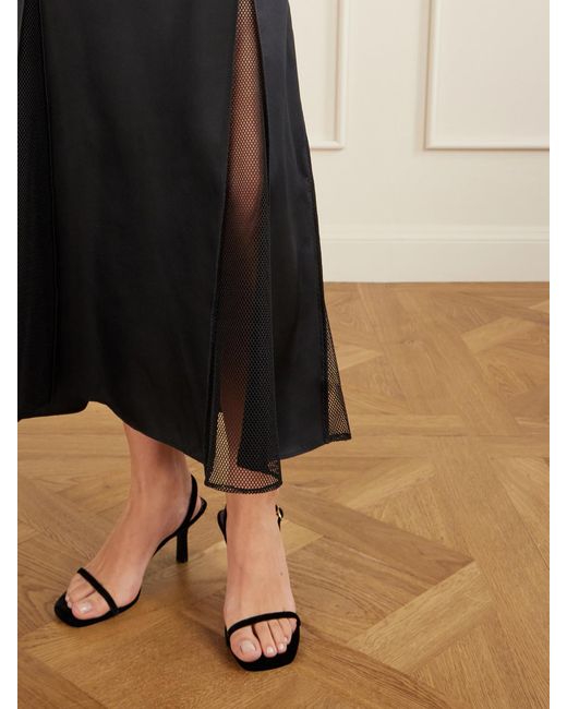 Loulou de Saison Black Iraka Mesh And Silk-Twill Midi Dress