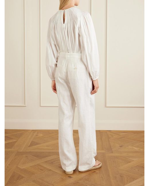 Polo Ralph Lauren White Pleated Linen Straight-Leg Pants