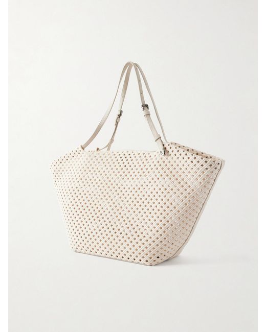 Brunello Cucinelli Natural Crochet Leather-Trimmed Cotton Shoulder Bag