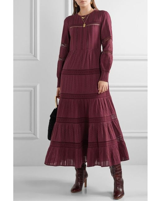 Sea Purple Pascale Crochet-Trimmed Embroidered Cotton-Voile Maxi Dress