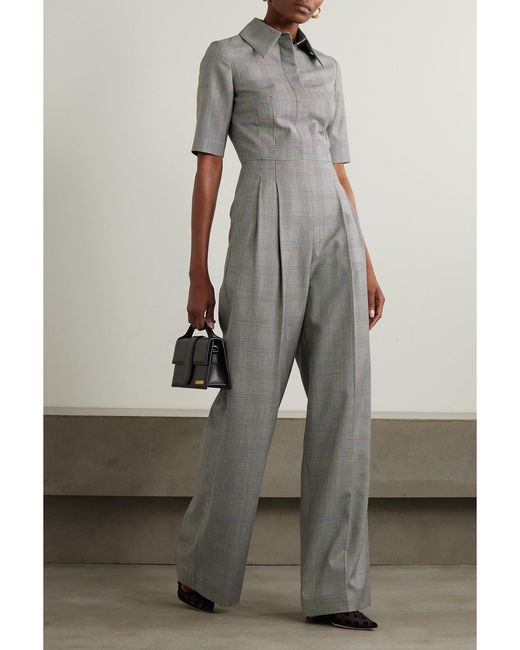 Emilia Wickstead Gray Elas Prince Of Wales Checked Wool Jumpsuit