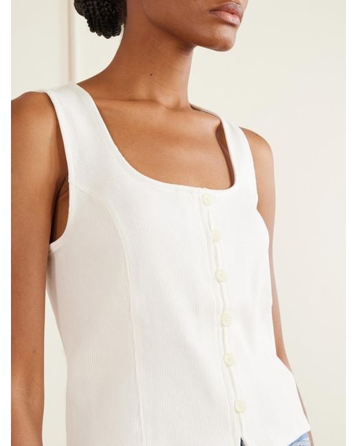 Veronica Beard White Quenby Ribbed Cotton-Blend Tank Top