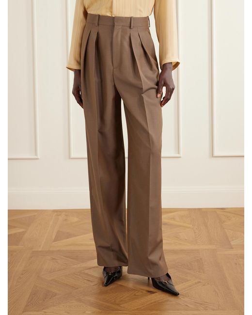 Saint Laurent Natural Straight-Leg Wool-Blend Pants