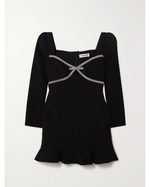 Self-Portrait Diamante-Embellished Crepe Mini Dress in Black