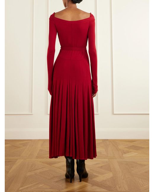 Tory Burch Red Jersey Pleated Maxi Dress