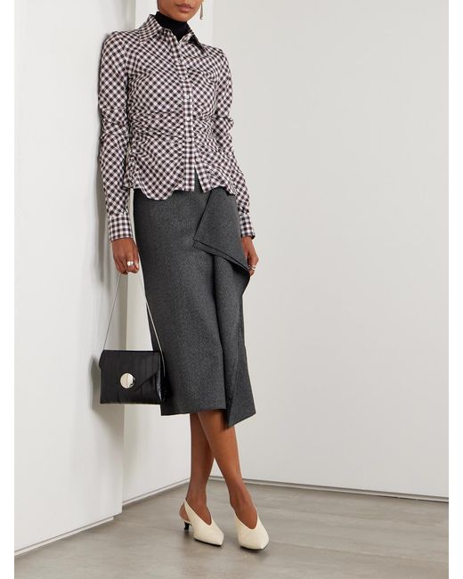 Dolce & Gabbana Brown Ruched Gingham Cotton Shirt