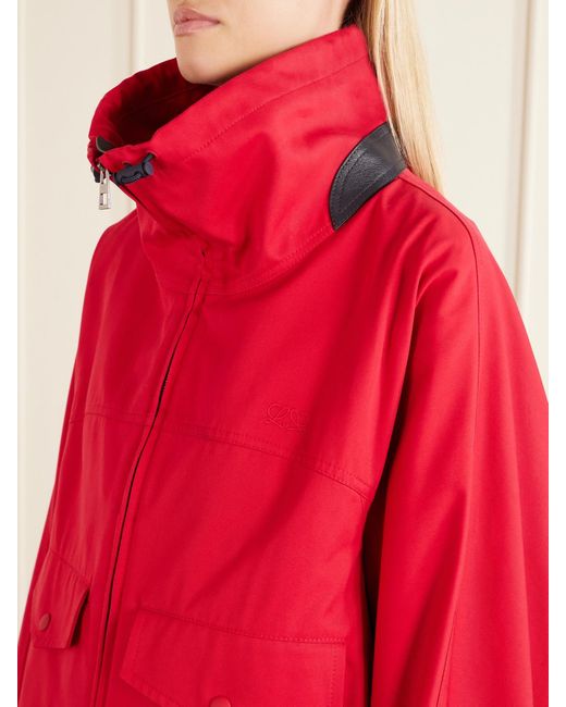 Loewe Leather-Trimmed Anagram-Embroidered Cropped Cotton And Silk-Blend Gabardine Jacket